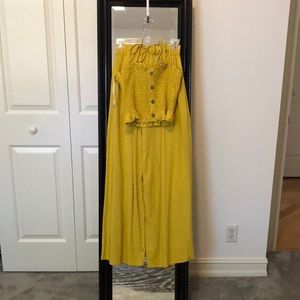 2piece mustard linen pants & ruched top size M